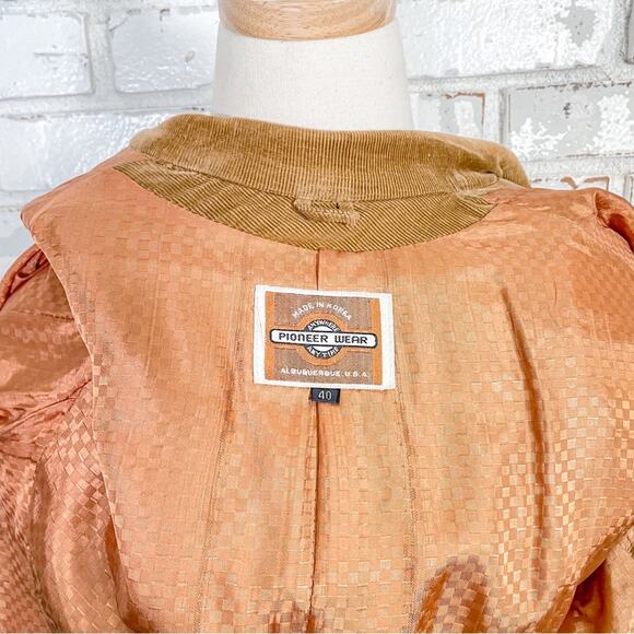 Vintage 70s Pioneer Wear Tan Brown Corduroy Casual Two Button Suit Jacket - Picture 12 of 14